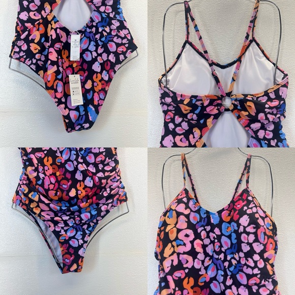 NWT Multicolored Leopard Print O-Ring One Piece Swimsuit M - Picture 16 of 17
